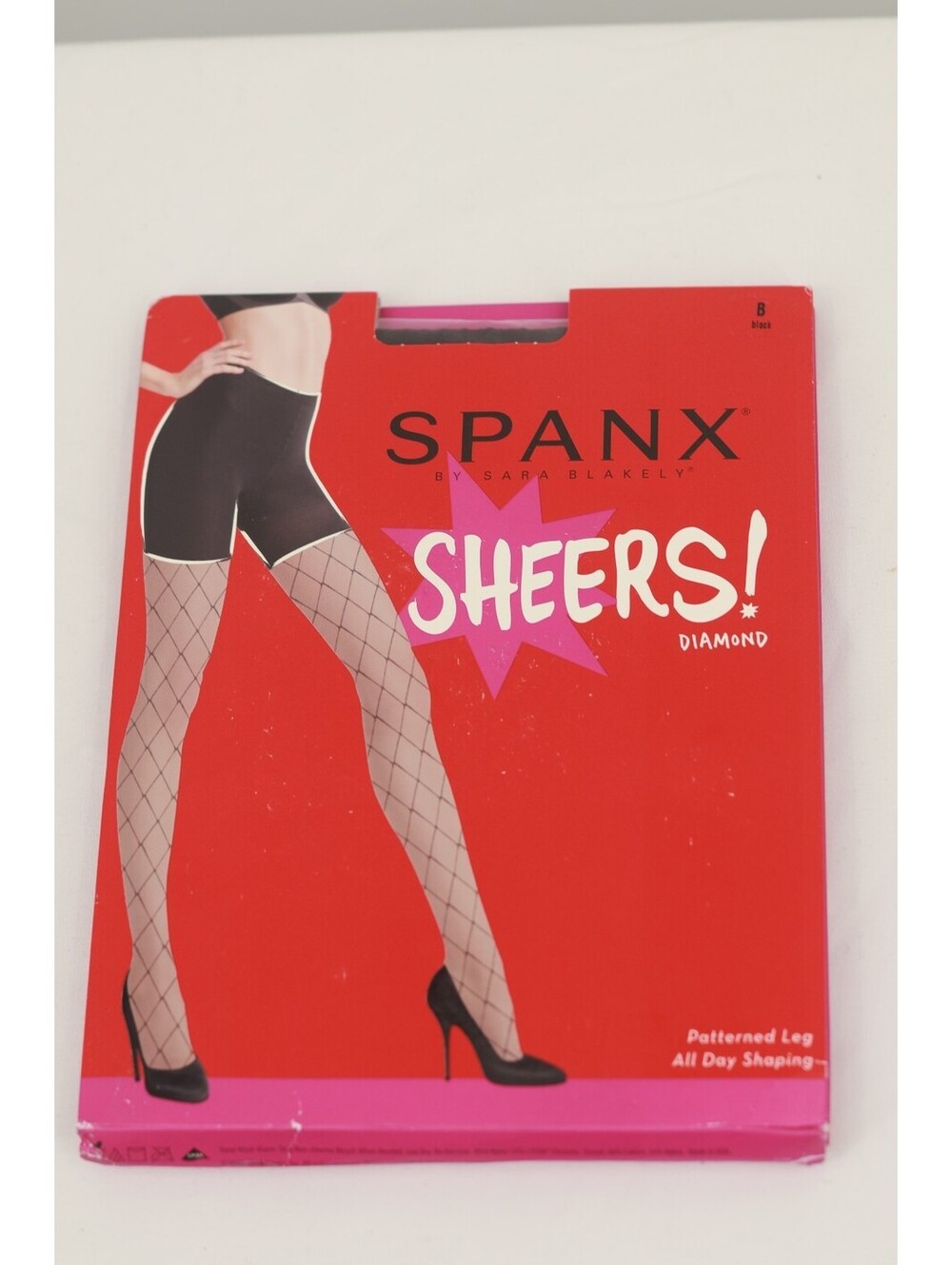 Spanx Sheers Diamond Patterned Leg Tight Black Size B Style 384 All Day Shaping